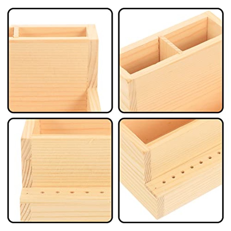 FRCOLOR Wooden Nail Drill Bits Holder Stand Display Organizer 10 Holes Nail Tool Storage Box Desktop Brush Holder Manicure Tool Organizer Cosmetics Holder