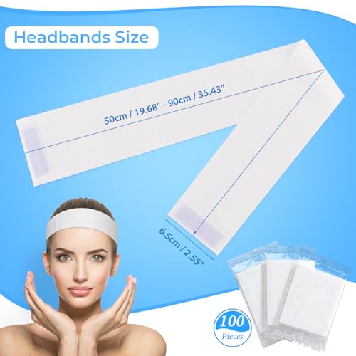 White Disposable Spa Facial Headbands 100PCS with Adjustable Magic Tape
