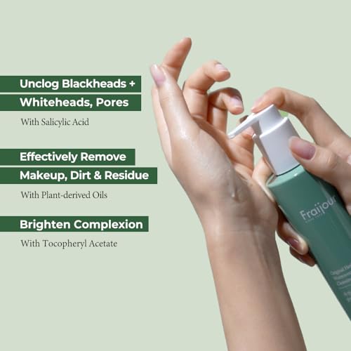 Fraijour Herb Wormwood Cleansing Oil ? Korean Deep Cleansing Makeup Remover & Pore Minimizer for Oily, Acne-Prone Skin, AHA BHA Exfoliation, Olive & Jojoba Oils, Lightweight, 7.1 fl.oz.