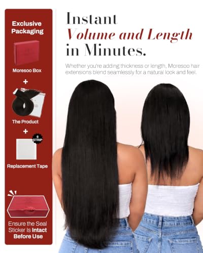 Moresoo Darkest Brown 18 Inch Human Hair Tape-In Extensions, 20 Pieces, 50g, Variant #1-2