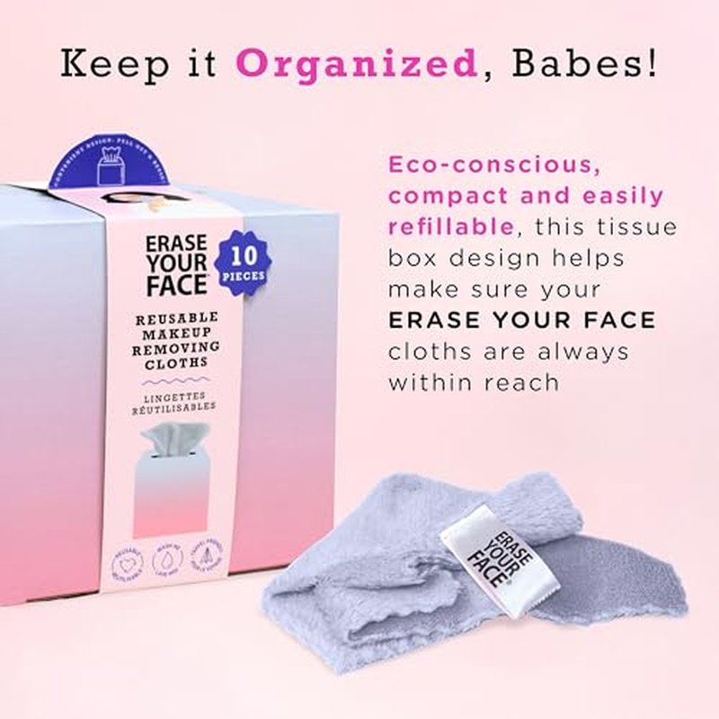 ERASE YOUR FACE Makeup Remover Cloths Box Set - Reusable Microfiber Face Towels to Cleanse & Remove Makeup - Water Activated, Dual-Sided Design for Easy Use - Pink/Blue (10 Count) (Pack of 2)