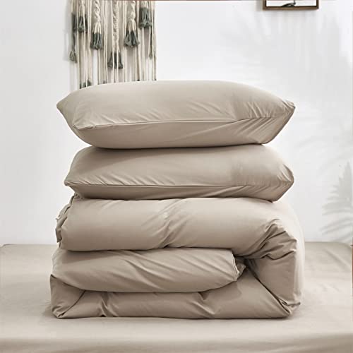 Queen Cream Coffee Comforter Set Khaki Bedding 3 Piece Modern Soft Breathable