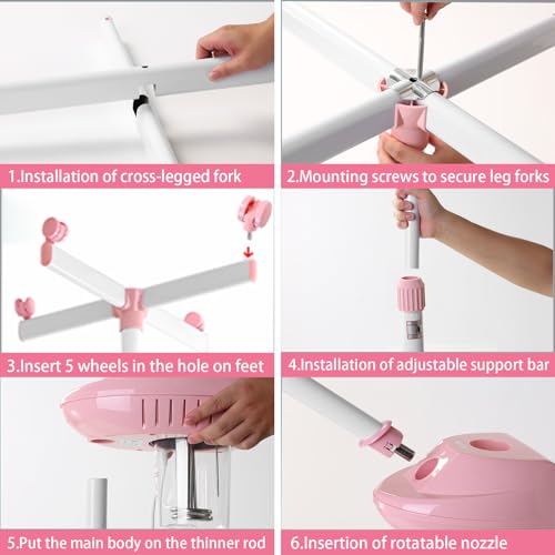 Face Steamer on Wheel Professional Ozone Face Steamer for Deep Facial Cleansing Pink