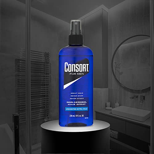 Consort Extra Hold Non-Aerosol Hair Spray Pump for Men, Unscented, Fast Drying, Not Sticky or Stiff, 8 oz