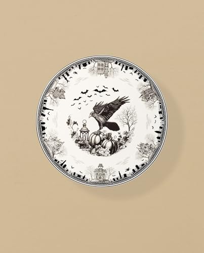 Haunted Village Cake Plate - Halloween Porcelain Serving Dish with Raven Design - Variation of THIS listing