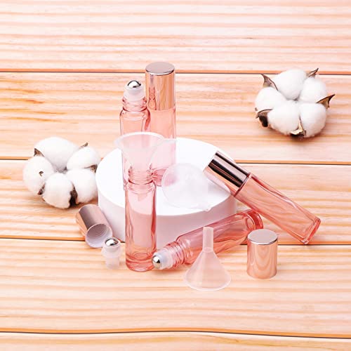 45Pcs 10ml Essential Oil Roller Bottles, Thick Glass Roll on Vials Massage Containers with Stainless Steel Roller Ball for Perfumes Aromatherapy Lip Balms, Rose Gold