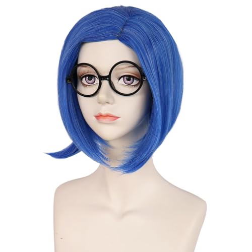 Blue Short Bob Wig for Women - Navy Blue Cosplay Wig with Adjustable Cap, Sad & Upset Style