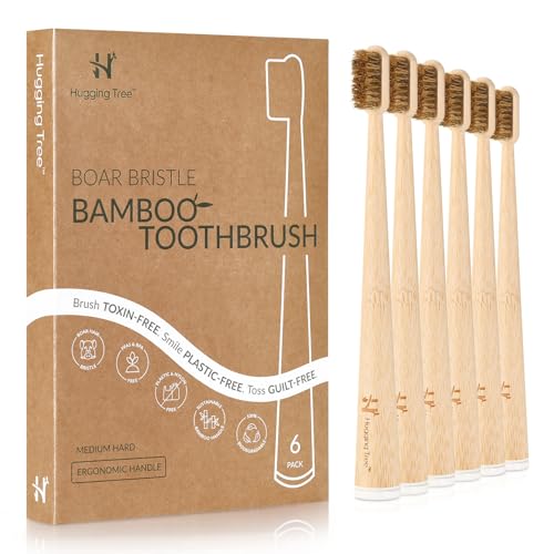 Boar Bristle Bamboo Toothbrush - Natural Plastic-Free Eco-Friendly 6 Pack - Variation of Boar Bristle Bamboo