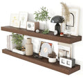 Heimlove 48" Walnut Floating Shelves, Set of 2 | 8" Deep Wall-Mounted Rustic Wood Shelves