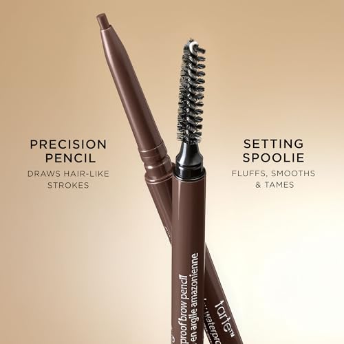 tarte Amazonian Clay Waterproof Brow Pencil Medium Brown - Natural Eyebrow Shaping & Filling with Vitamin E, Vegan & Cruelty-Free