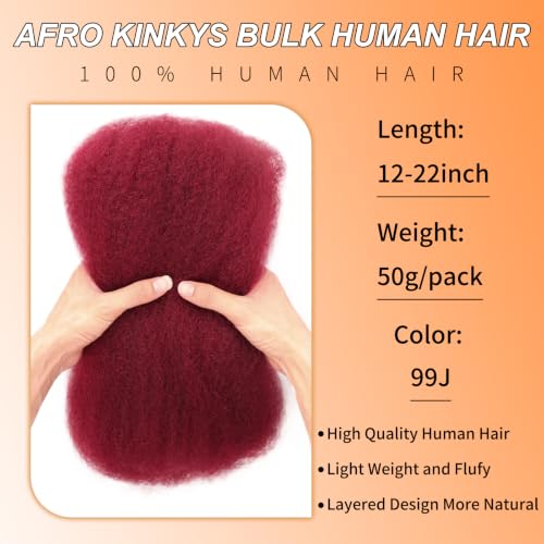 Afro Kinky Curly Human Hair Extensions Burgundy 12 Inch - 50g Pack
