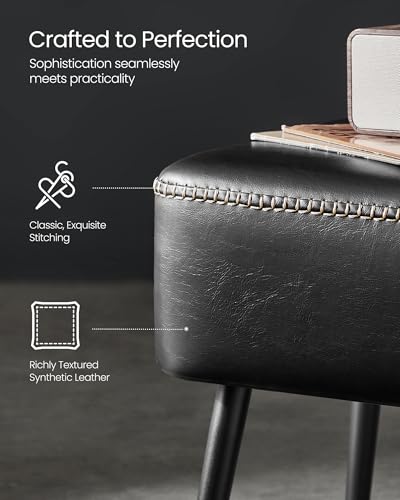 VASAGLE Steel Leg Bench for Entryway - PU Leather, 660 lb Load Capacity, Ink Black Variation