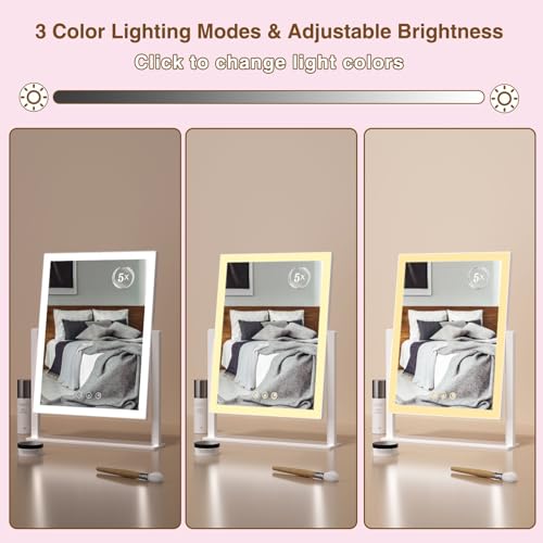 ViKert 15.2x13 Inch Lighted Makeup Vanity Mirror with 78 LED Lights, 5X Magnification, 3 Color Modes, Touch Control