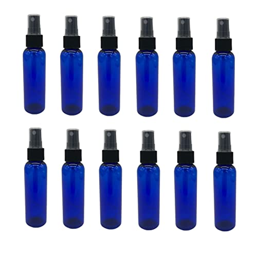 Natural Farms 2 oz Blue Cosmo Plastic Spray Bottles -12 Pack Empty Spray Bottle Refillable - BPA Free - Essential Oils - Aromatherapy | Black Fine Mist Sprayers with Dust Caps - Made in the USA