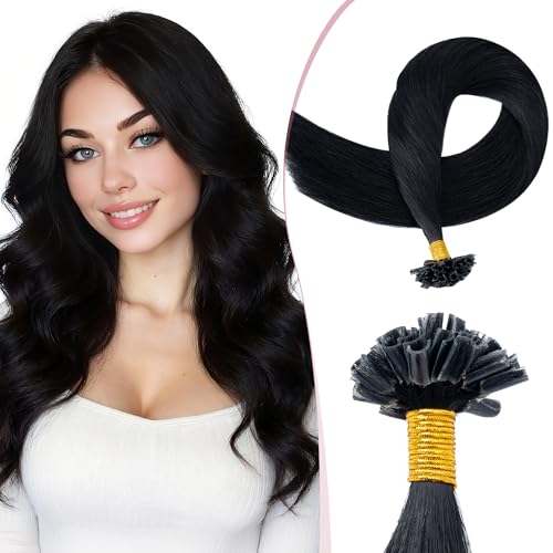 Real Human Hair K Tip Hair Extensions 14 Inch Jet Black