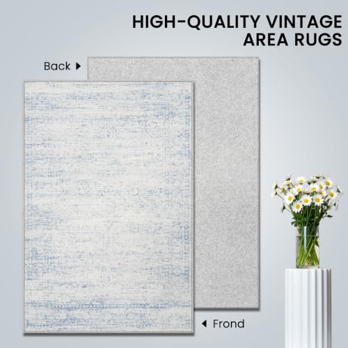 Blue Washable Area Rug 8x10 ft Non-Slip TPE Backing for Living Room