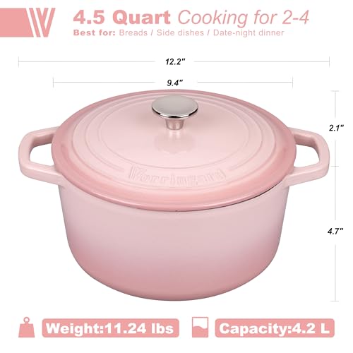 Pink 4.5QT Enameled Cast Iron Dutch Oven with Lid for Bread Baking - Sourdough Supplies Set