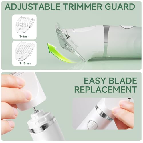 Bikini Trimmer for Women, 3-in-1 Electric Razors for Women, Waterproof Bikini Shaver Replaceable Facial, Body Trimmer for Pubic Hair, Painless Razor for Hair Trimmer Gifts for Her, Mint Green