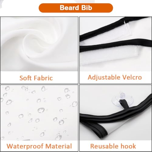 Beard Bib Apron for Men, Father's Day Gift Beard Trimming Catcher Bib for Shaving & Hair Clippings, Waterproof Non-Stick Hair Catcher Grooming Cloth with 2 Suction Cups(White)