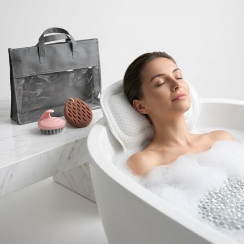 Luxury Bath Pillow Set with Non-Slip Suction Cups - Head, Neck & Back Support