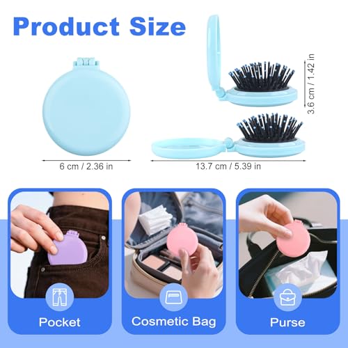 6.5cm/2.56 Inch 20 Pcs Folding Mirror Hairbrush Set with DIY Stickers - Portable 2-in-1 Travel Makeup & Hair Comb for Women & Girls