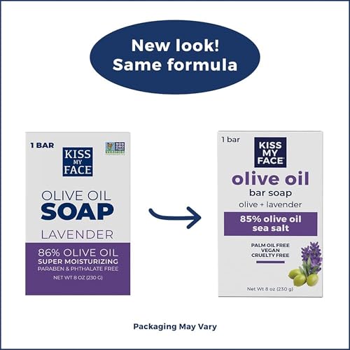 Kiss My Face Olive Oil & Lavender Bar Soap 8 Oz Pack of 6 - Deeply Moisturizing
