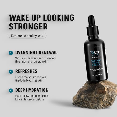 FORGE SKIN¢ç Night Beef Tallow Serum for Men [TALLOW-BASED] - Facial Essence for Face Wrinkles with Essential Oils - Natural Green Tea Skincare for Radiance and Skin Hydration (1.7 OZ)