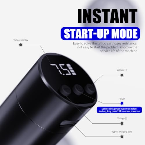 Wireless Tattoo Pen Machine Kit with 1 Battery - Black - Mast Tour Fly Slim