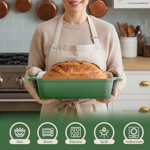 Mezzalur Pistachio Cast Iron Bread Pan with Lid - 11x5 Inch Sourdough Loaf