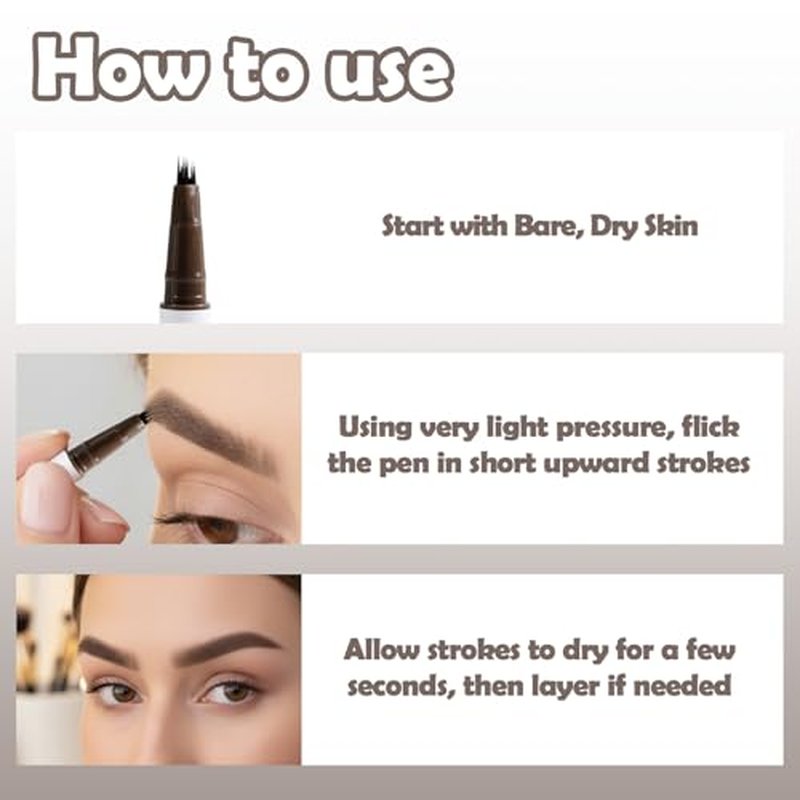 Feather Flick Fluff Tip Eyebrow Pen Natural Hair Like Brow Strokes Angled Multi Tip Precision Brow Pen for Sparse Brows Long Lasting Smudge Resistant (DARK BROWN, 0.018 fl oz. / 0.55 ml£¨pack of 1£©)