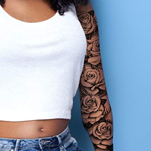 Temporary tatoo sleeve for women Stick on flower rose flora flowers adult temporary tattoo sticker transfer female body art realistic waterproof rockstar biker goth temp tattoo legs festival