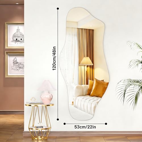 48x22 Inch Irregular Frameless Wall Mirror - Asymmetrical Decorative Mirror for Bathroom, Bedroom, Living Room - Variation: Frameless / 48"L x 22"W