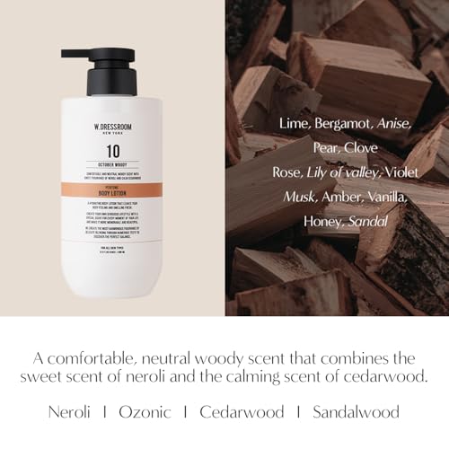 W.Dressroom Moisturizing Perfume Body Lotion No.10 October Woody ? Hydrating, Fast-Absorbing, Non-Greasy Skincare for Dry & Sensitive Skin, 16.9 fl oz Pump
