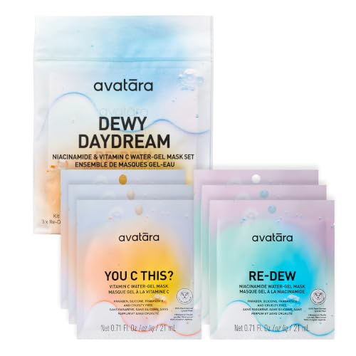 Avatara Dewy Daydream Water-Gel Sheet Mask 6-Pack - Hydrating Korean Face Masks with Hyaluronic Acid & Vitamin C