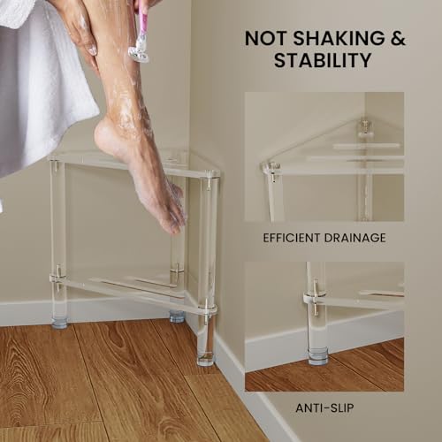 14.37 Inch GOIOOIA Acrylic Corner Shower Stool with Storage Shelf - Clear, Heavy Duty, for Leg Shaving