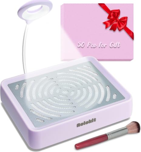 Purple Nail Dust Collector with Lamp & 50 Disposable Filters - Electric Manicure Vacuum