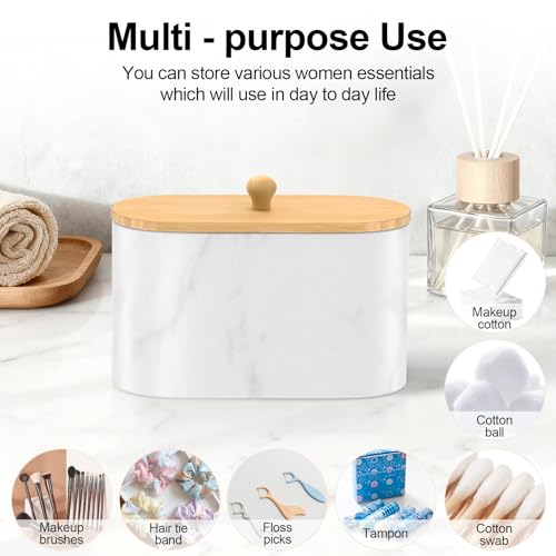 Cotton Swab Holder, Round Cotton Pads Balls Qtip Holder Dispenser with Lid, 2 Compartments Qtips Holder, Tampoms Period Box Bathroom Organizers Storage Bin Floss Dispenser Vanity Cosmetics, White