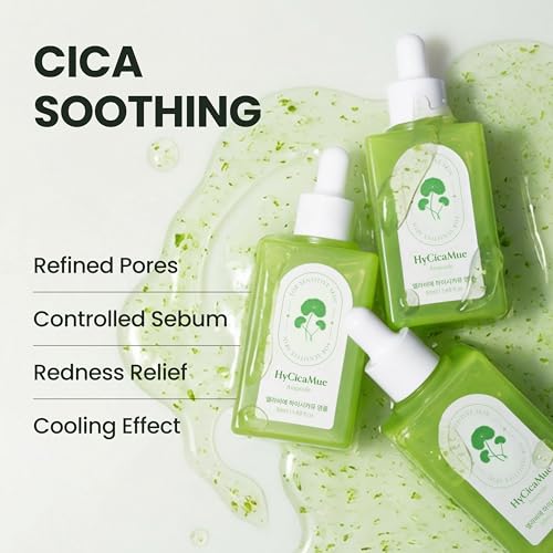 HyCicaMue Ampoule | Lightweight Calming Serum for Sebum Control, Pore Soothing & Barrier Care | Cica, Hyaluronic Acid, Vegan Mucin | Smooth & Fast-Absorbing, Non Comedogenic | Korean Skin Care