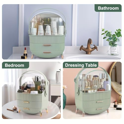 Cosmetic Display Cases with Transparent Cover - Skincare & Lipstick Organizer for Bathroom Countertop, Bedroom Vanity Desk (Green)