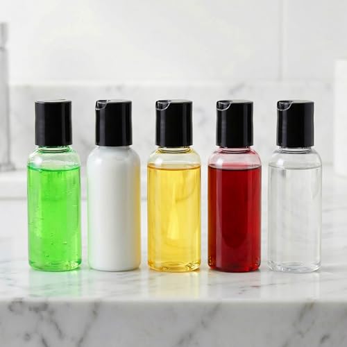 SEHOI 80 pcs 1oz Clear Plastic Travel Squeeze Bottles with Black Cap, Refillable Lotion & Shampoo Containers