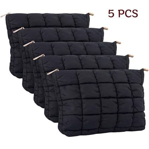 CECKQUE Black 5 Quilted Makeup Bag with Pearl Bracelet - Puffer Cosmetic Organizer