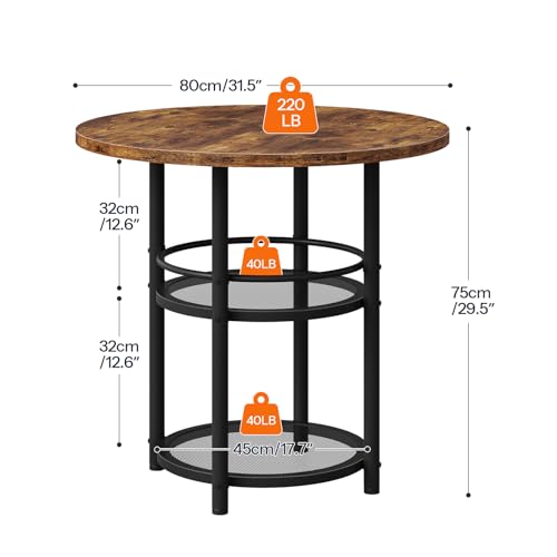 Round Dining Table for 2 with Two-Tier Storage - Rustic Brown & Black, 31.5" Kitchen Table for Small Spaces