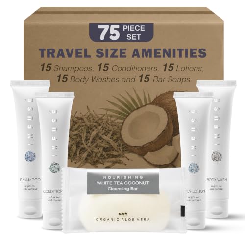 Terra Pure 75-Piece Hotel Toiletries Set with Shampoo Conditioner Lotion & Soap - Luxury Guest Amenities
