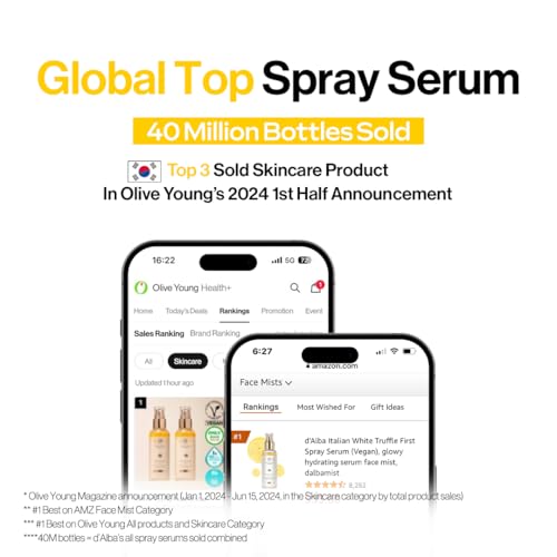 d'alba Piedmont White Truffle Spray Serum & Waterfull Tone-Up Sunscreen BROAD SPECTRUM SPF 50+, Korean Skin Care, All Skin Tones, Vegan