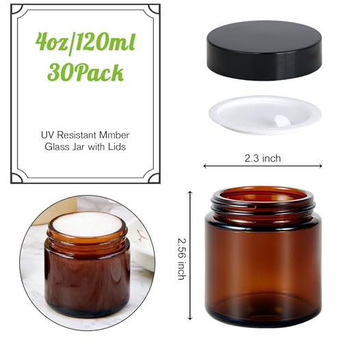 Amber Glass Jars with Lids 4oz - 30 Pack Cosmetic Storage Containers