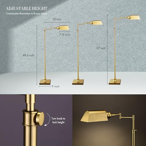 O’Bright Arcadia Pharmacy Floor Lamp Antique Brass Full Dimming Swing Arm Desk Light