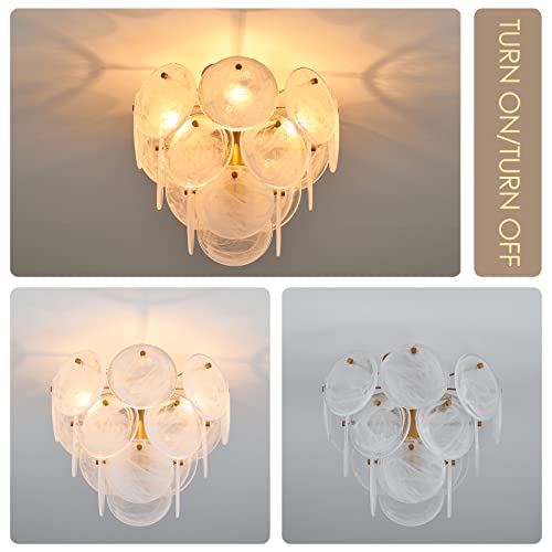 VANZARLA Gold Modern Flush Mount Glass Ceiling Light Fixture for Bedroom Kitchen Hallway