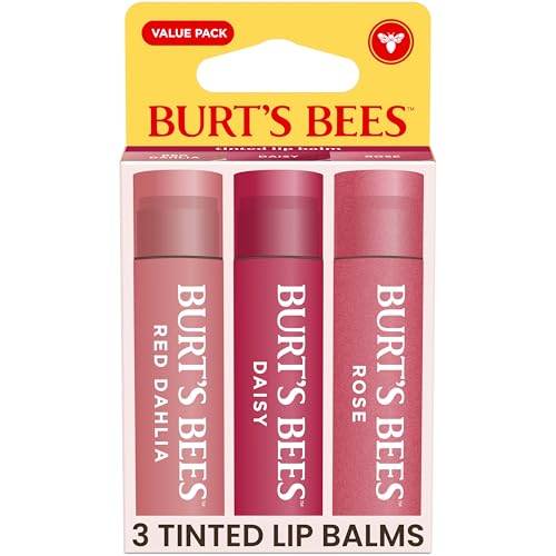 Burt¡¯s Bees Tinted Lip Balm Value Pack Includes 3 Lip Balms: Red Dahlia, Daisy and Rose; 8 Hour Moisture; Provides a Hint of Color; Nourishing Shea Butter; 100% Natural Origin; 3 Tubes; 3x0.15 Oz.