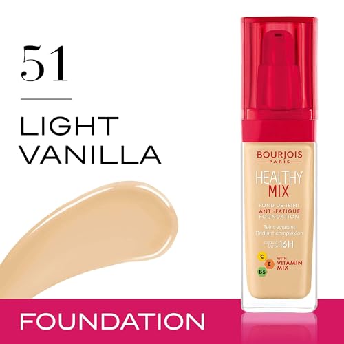 Bourjois Healthy Mix Anti-Fatigue Foundation 51 Light Vanilla 30ml | Medium Coverage, Hydrating & Radiance Boosting