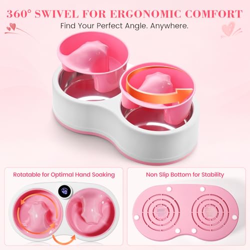Electric Dual Nail Soaking Bowl with 10 Temp Levels, Pink - Fast Removal